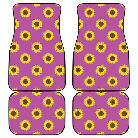 Magenta Pink Sunflower Pattern Print Front and Back Car Floor Mats