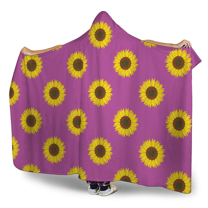 Magenta Pink Sunflower Pattern Print Hooded Blanket