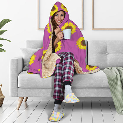 Magenta Pink Sunflower Pattern Print Hooded Blanket