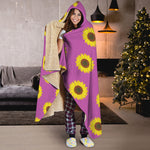 Magenta Pink Sunflower Pattern Print Hooded Blanket