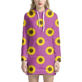 Magenta Pink Sunflower Pattern Print Pullover Hoodie Dress