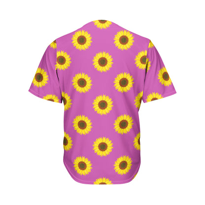 Magenta Pink Sunflower Pattern Print Men's Baseball Jersey