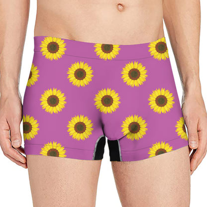 Magenta Pink Sunflower Pattern Print Men's Boxer Briefs