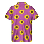 Magenta Pink Sunflower Pattern Print Men's Short Sleeve Shirt