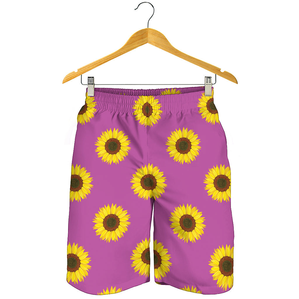 Magenta Pink Sunflower Pattern Print Men's Shorts
