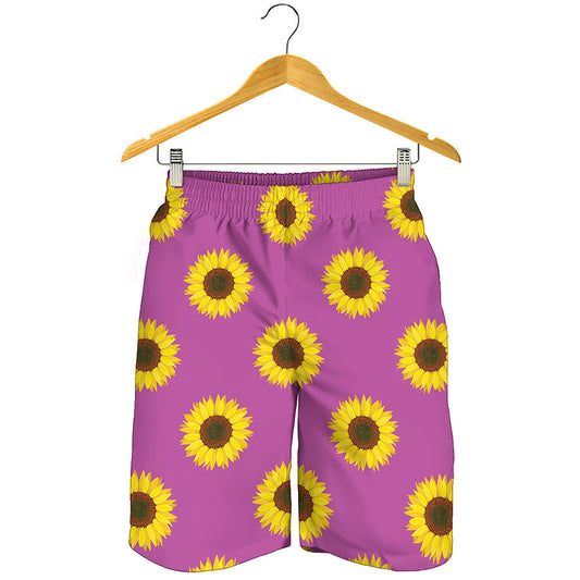 Magenta Pink Sunflower Pattern Print Men's Shorts