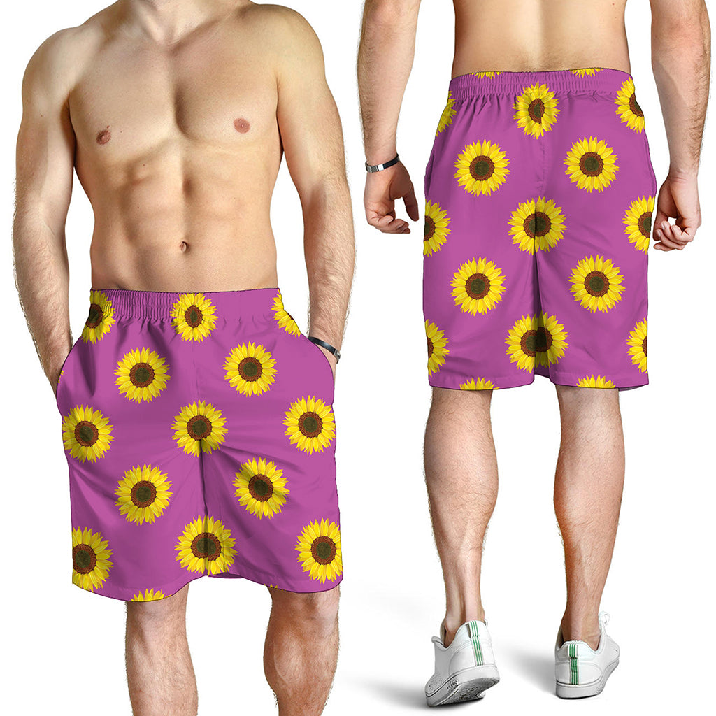 Magenta Pink Sunflower Pattern Print Men's Shorts
