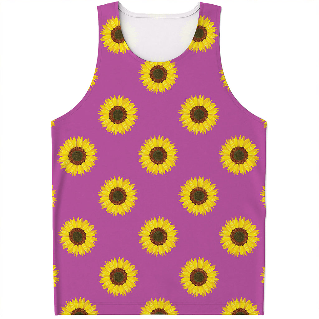 Magenta Pink Sunflower Pattern Print Men's Tank Top