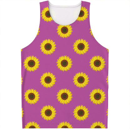 Magenta Pink Sunflower Pattern Print Men's Tank Top