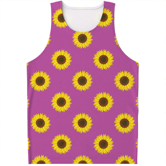 Magenta Pink Sunflower Pattern Print Men's Tank Top