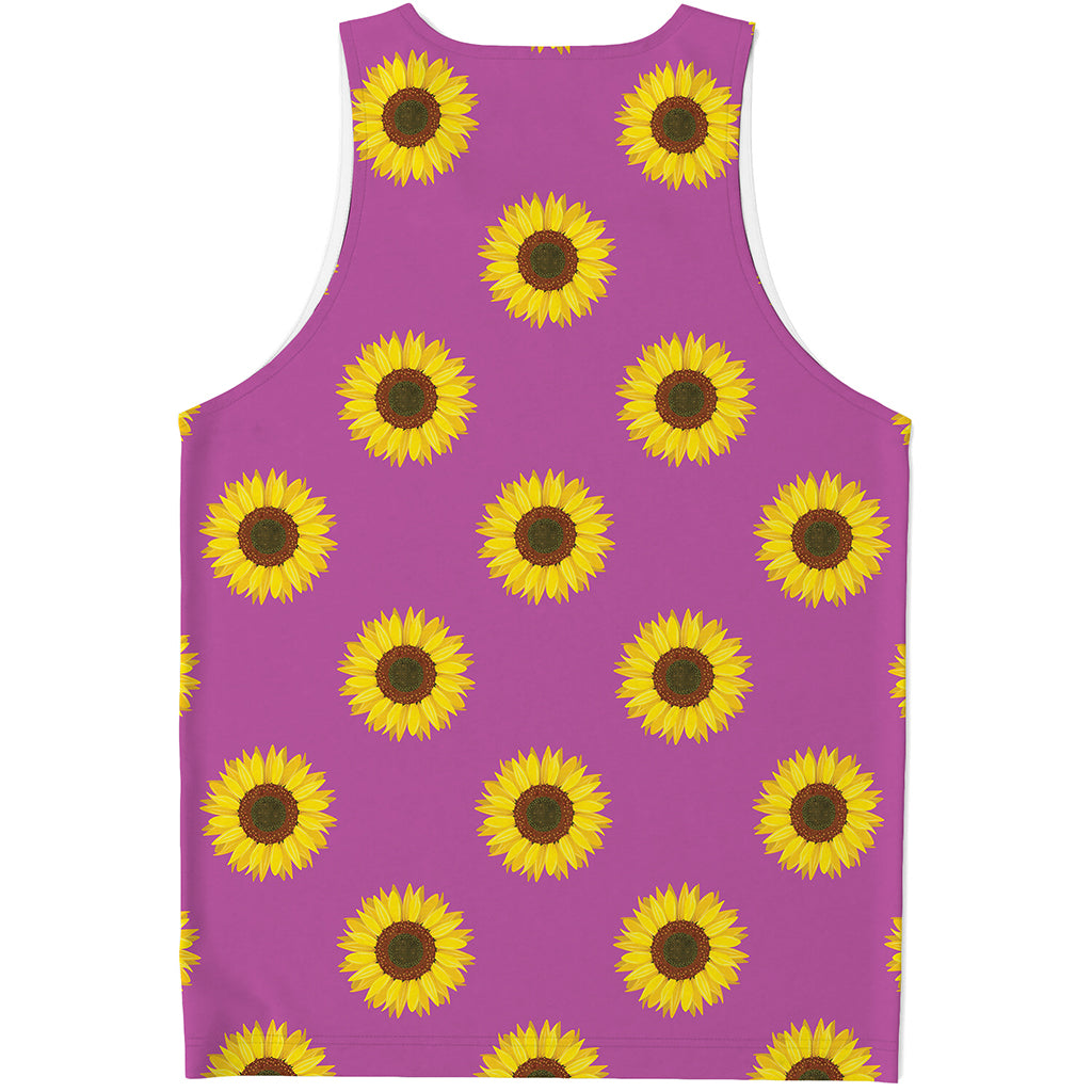Magenta Pink Sunflower Pattern Print Men's Tank Top