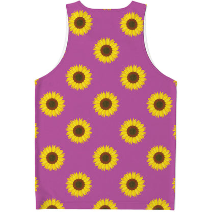 Magenta Pink Sunflower Pattern Print Men's Tank Top