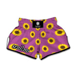 Magenta Pink Sunflower Pattern Print Muay Thai Boxing Shorts