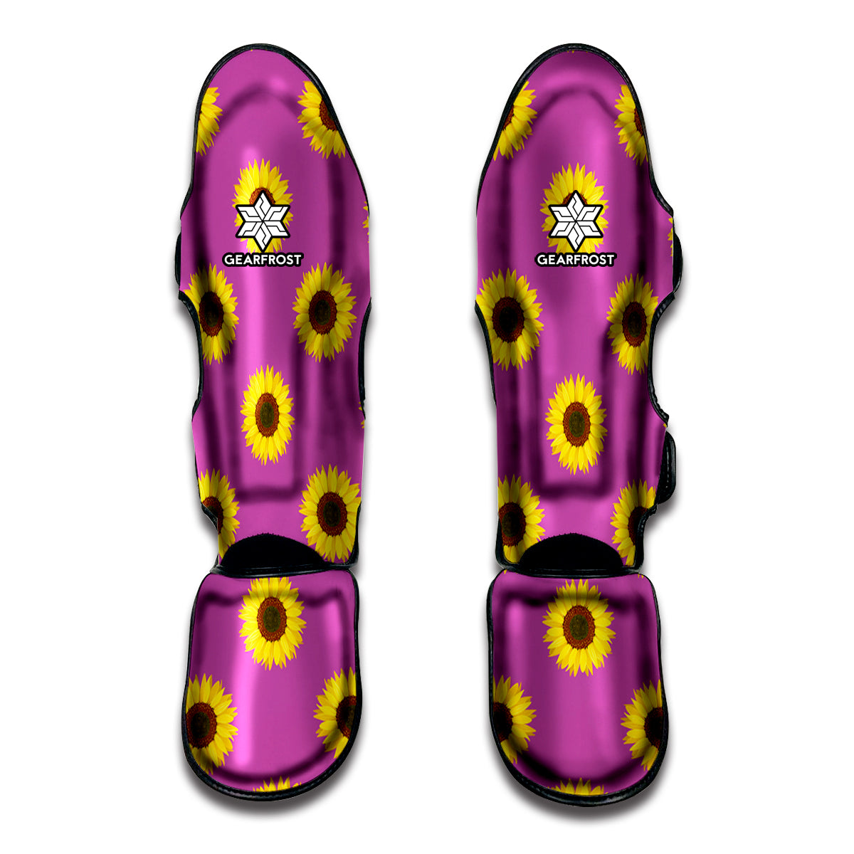 Magenta Pink Sunflower Pattern Print Muay Thai Shin Guard