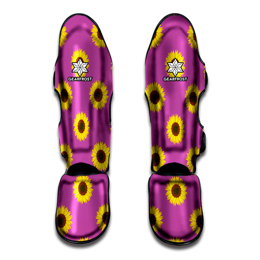 Magenta Pink Sunflower Pattern Print Muay Thai Shin Guard