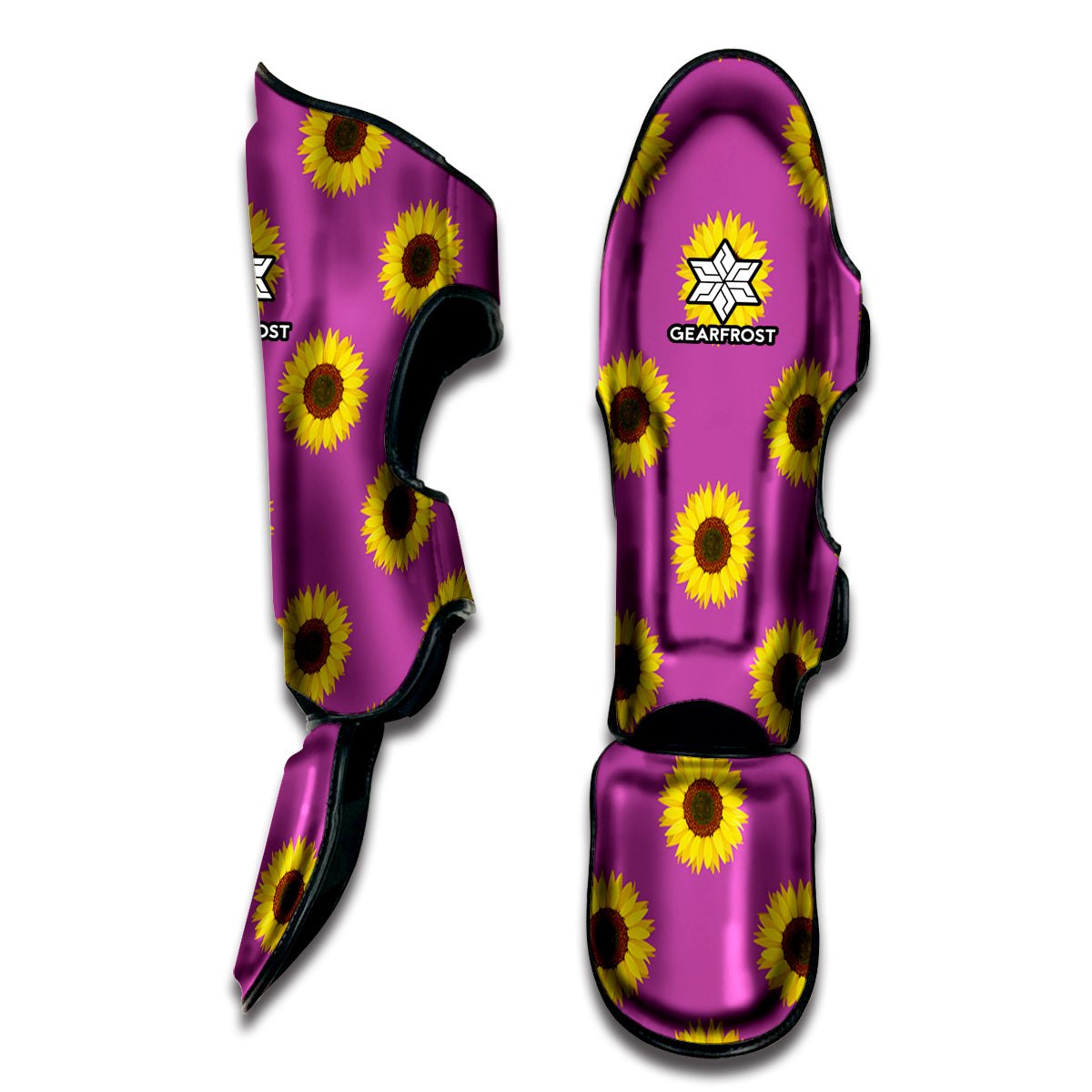 Magenta Pink Sunflower Pattern Print Muay Thai Shin Guard
