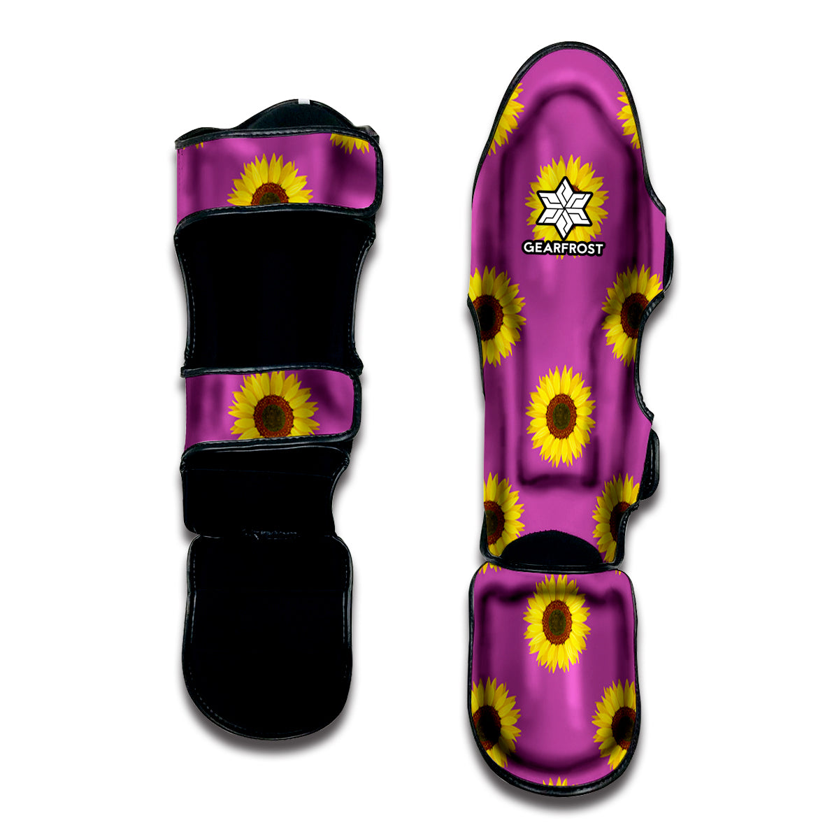 Magenta Pink Sunflower Pattern Print Muay Thai Shin Guard