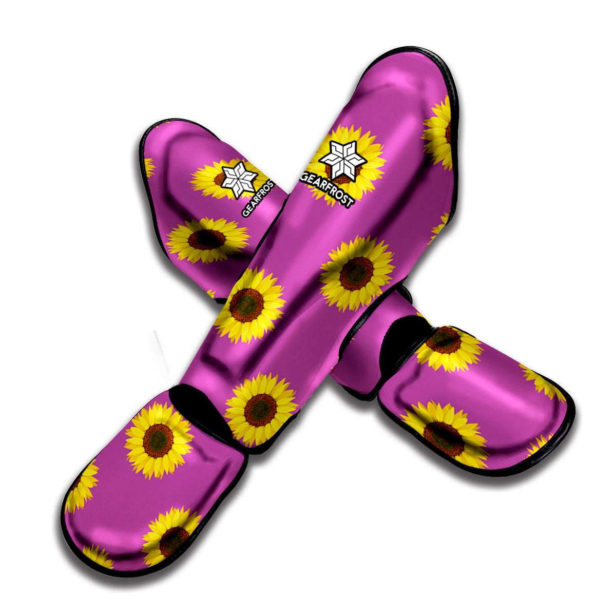 Magenta Pink Sunflower Pattern Print Muay Thai Shin Guard