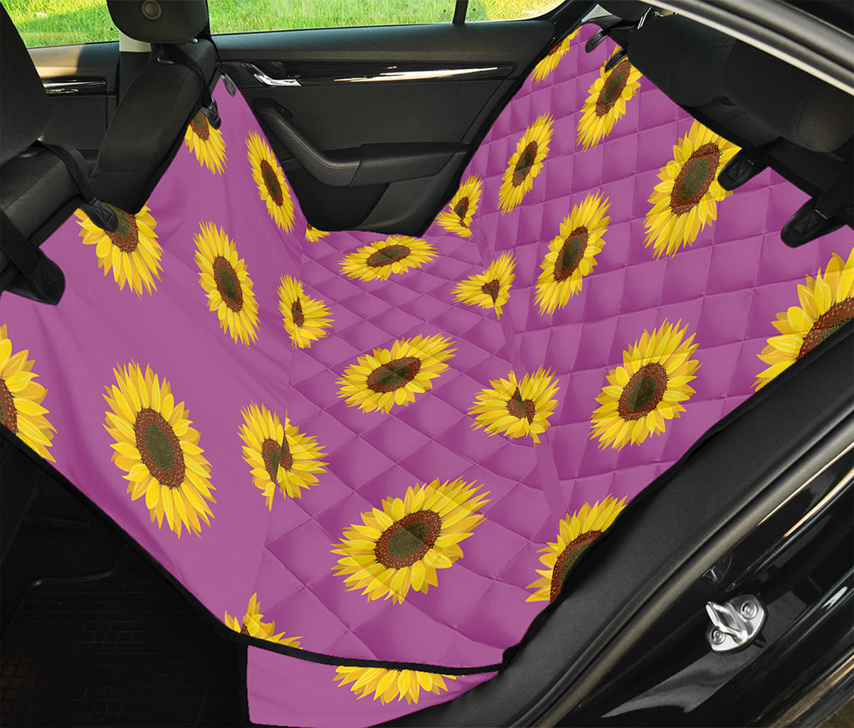 Magenta Pink Sunflower Pattern Print Pet Car Back Seat Cover