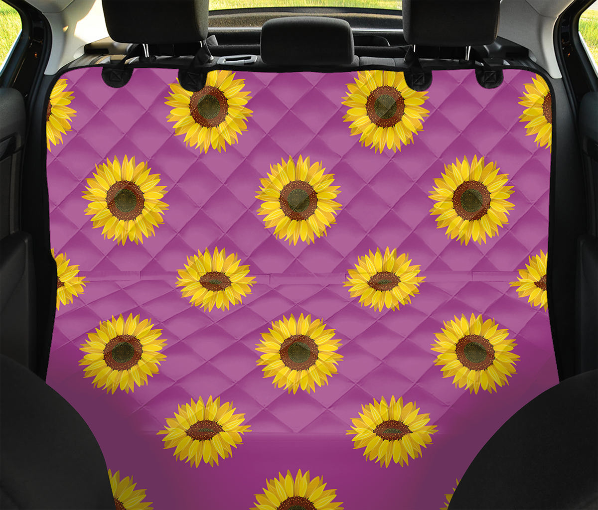 Magenta Pink Sunflower Pattern Print Pet Car Back Seat Cover