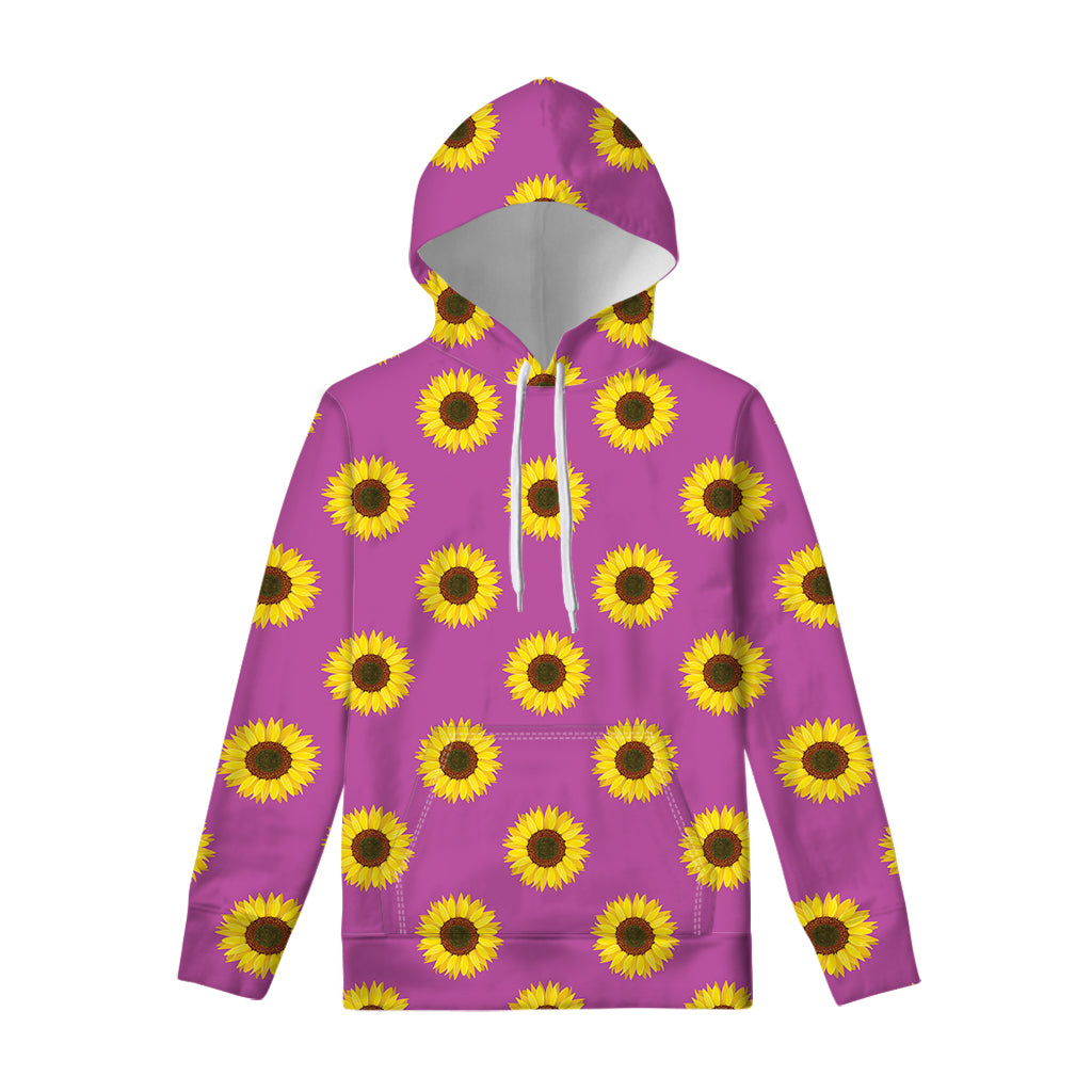 Magenta Pink Sunflower Pattern Print Pullover Hoodie