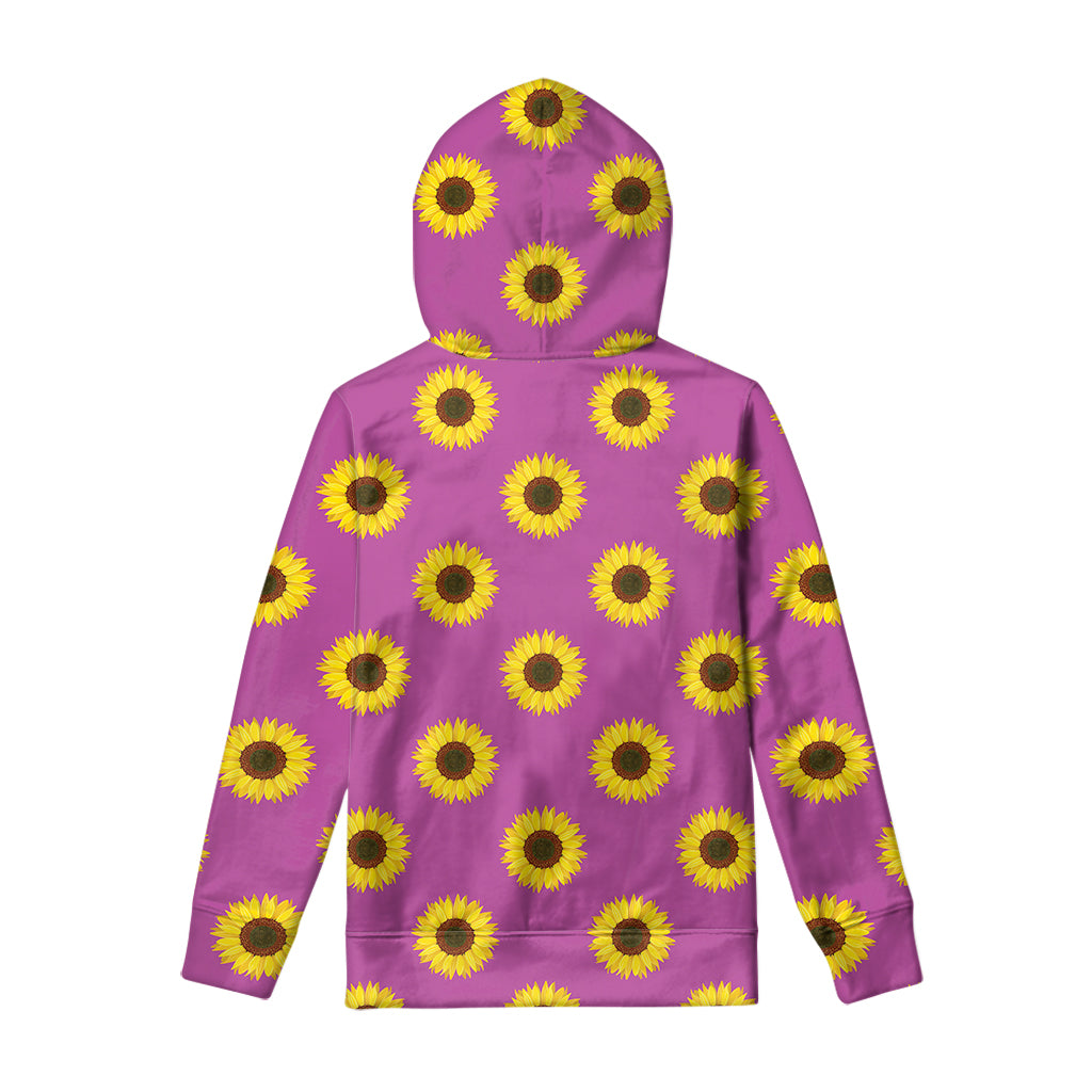 Magenta Pink Sunflower Pattern Print Pullover Hoodie