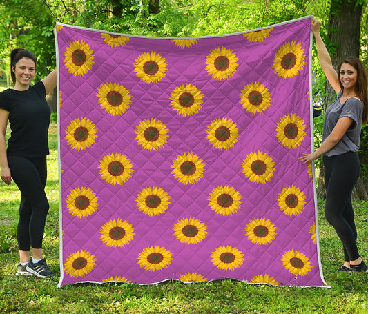 Magenta Pink Sunflower Pattern Print Quilt