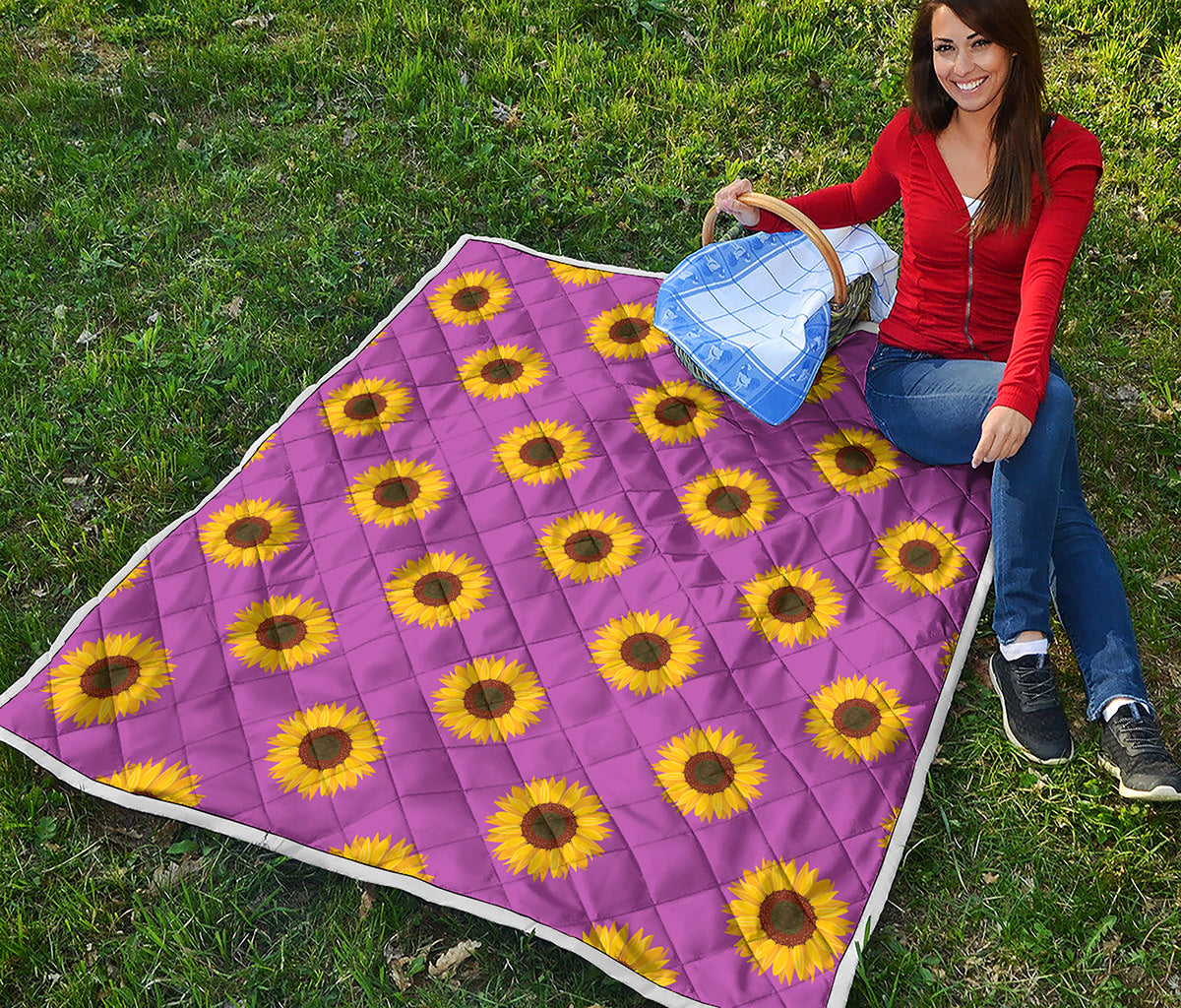 Magenta Pink Sunflower Pattern Print Quilt