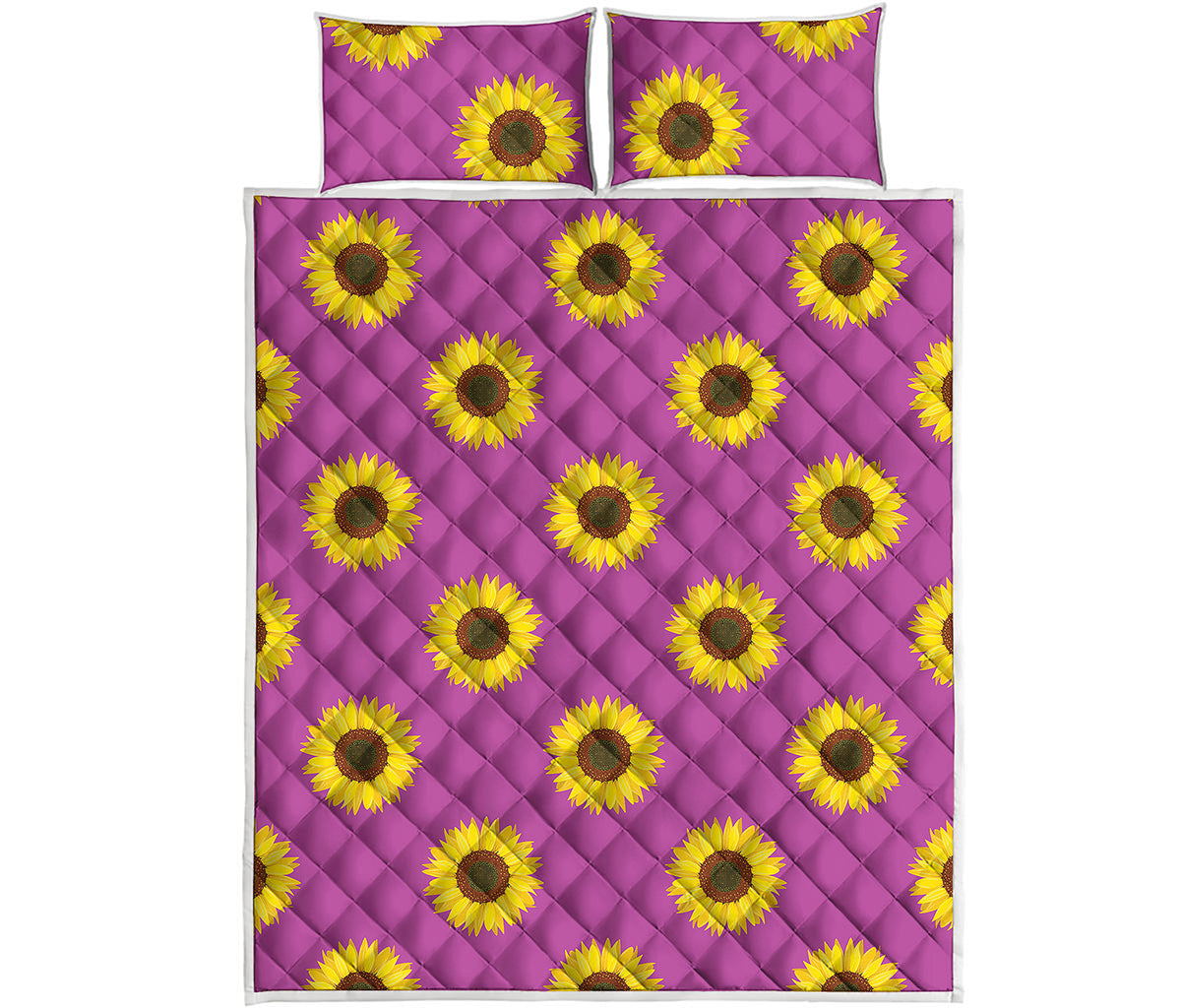 Magenta Pink Sunflower Pattern Print Quilt Bed Set