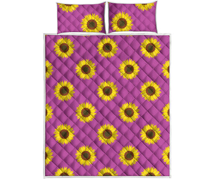 Magenta Pink Sunflower Pattern Print Quilt Bed Set