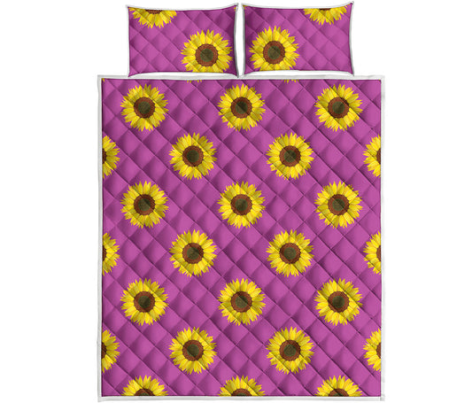 Magenta Pink Sunflower Pattern Print Quilt Bed Set