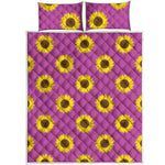 Magenta Pink Sunflower Pattern Print Quilt Bed Set