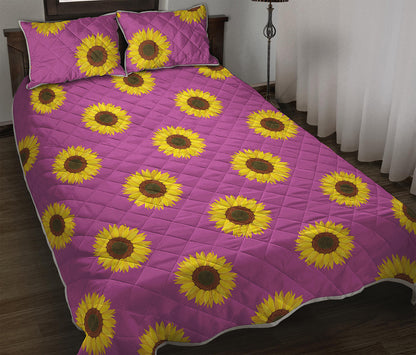 Magenta Pink Sunflower Pattern Print Quilt Bed Set