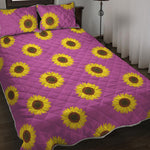 Magenta Pink Sunflower Pattern Print Quilt Bed Set