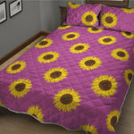 Magenta Pink Sunflower Pattern Print Quilt Bed Set