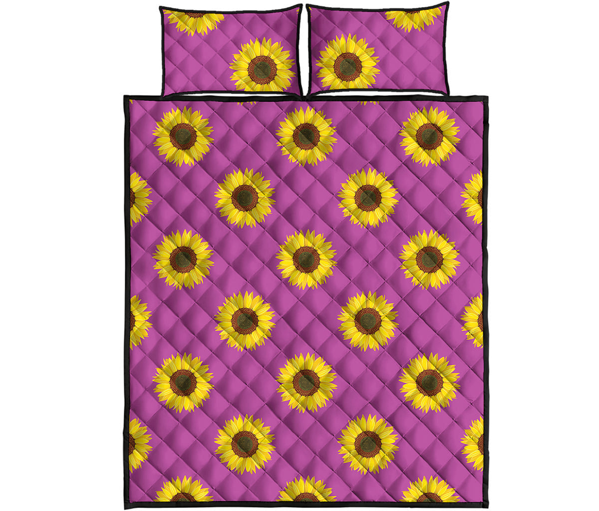 Magenta Pink Sunflower Pattern Print Quilt Bed Set