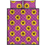 Magenta Pink Sunflower Pattern Print Quilt Bed Set