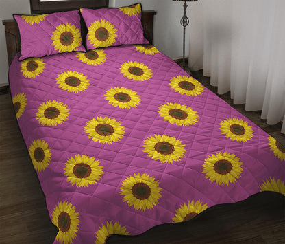Magenta Pink Sunflower Pattern Print Quilt Bed Set