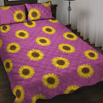 Magenta Pink Sunflower Pattern Print Quilt Bed Set