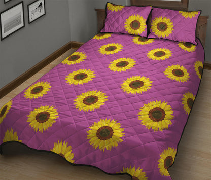 Magenta Pink Sunflower Pattern Print Quilt Bed Set