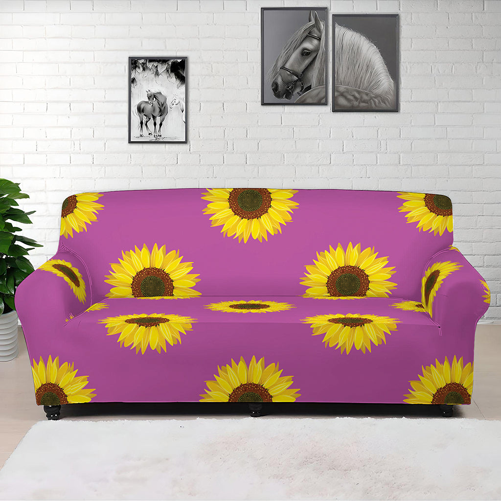 Magenta Pink Sunflower Pattern Print Sofa Cover