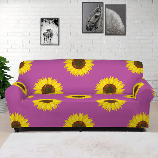 Magenta Pink Sunflower Pattern Print Sofa Cover