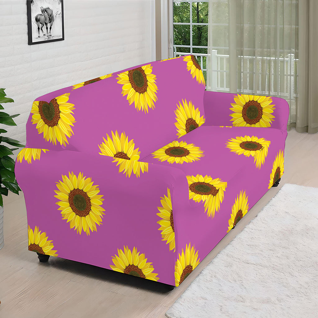 Magenta Pink Sunflower Pattern Print Sofa Cover