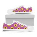 Magenta Pink Sunflower Pattern Print White Low Top Sneakers