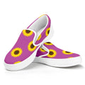 Magenta Pink Sunflower Pattern Print White Slip On Sneakers