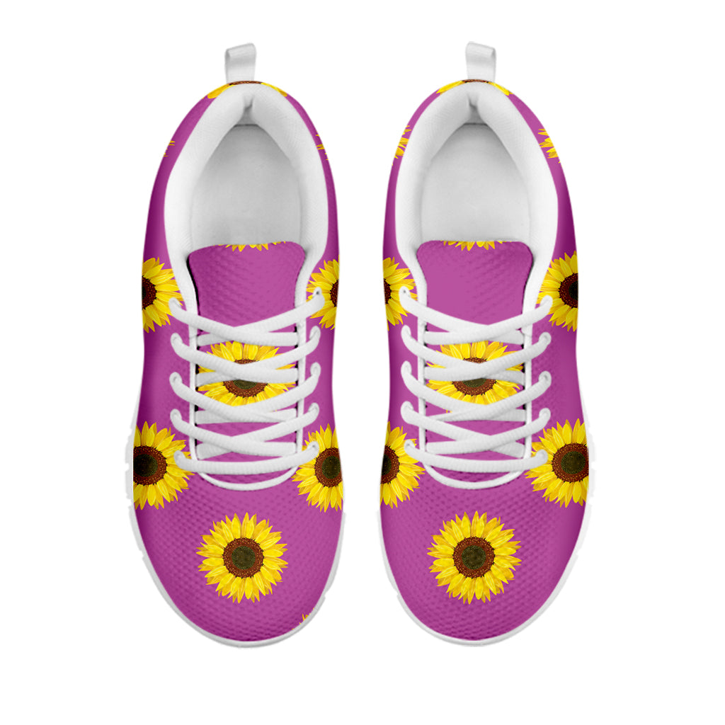 Magenta Pink Sunflower Pattern Print White Sneakers