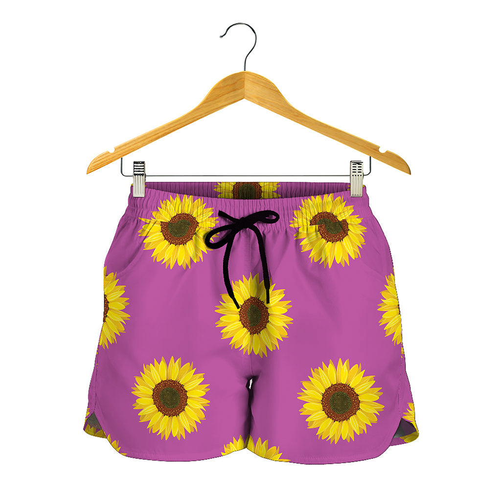 Magenta Pink Sunflower Pattern Print Women's Shorts