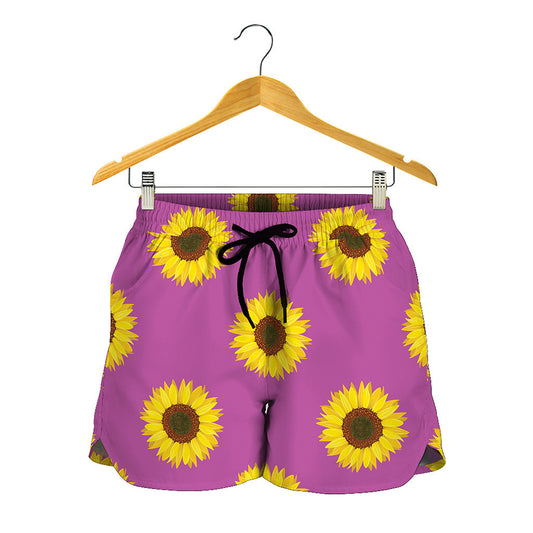 Magenta Pink Sunflower Pattern Print Women's Shorts