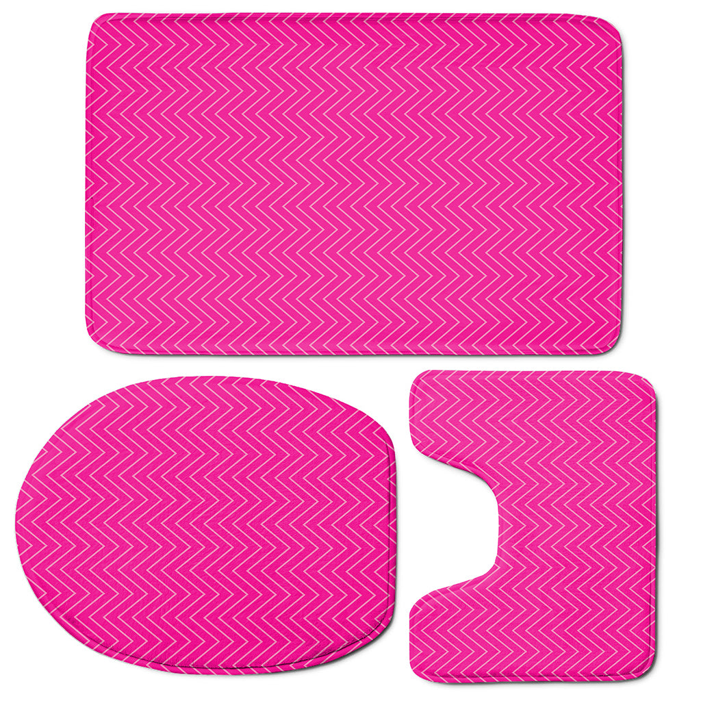 Magenta Pink Zigzag Pattern Print 3 Piece Bath Mat Set