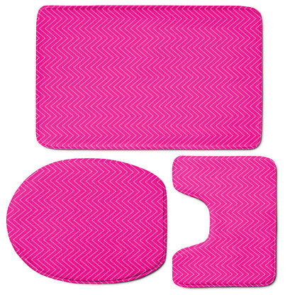 Magenta Pink Zigzag Pattern Print 3 Piece Bath Mat Set